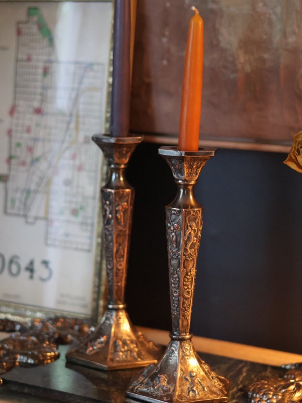 Vintage Ornate Brass Candlesticks Set of 2